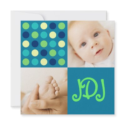 Polka Dot Square Initials Blue Invites by thebabystore