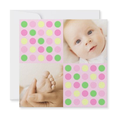 Polka Dot Squares Pink Personalized Invite by thebabystore