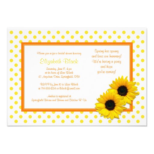 Polka Dot Sunflower Wedding Bridal Shower Invite
