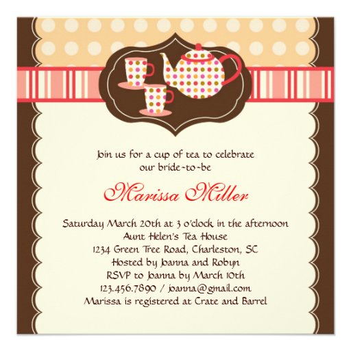 Polka Dot Tea Pot Bridal Shower Invitation