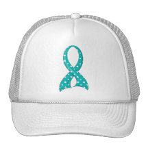 Polka Dot Teal Ribbon Ovarian Cancer Hat