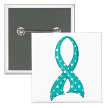 Polka Dot Teal Ribbon Ovarian Cancer Pin
