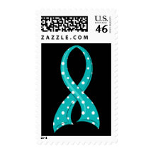 Polka Dot Teal Ribbon Ovarian Cancer Stamp