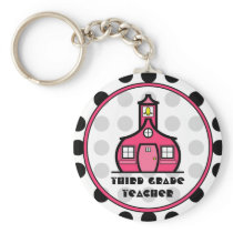 Polka Dot Third Grade Teacher Keychain