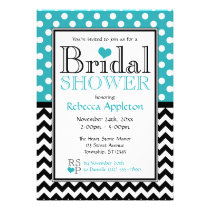 Polka Dot Turquoise & Chevron Bridal Shower Announcement