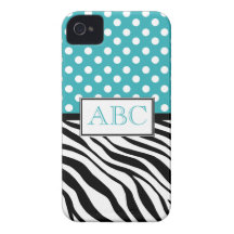 Polka Dot Turquoise & Zebra Print iPhone 4/4S Case iPhone 4 Case