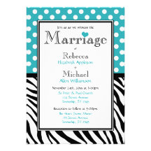 Polka Dot Turquoise Zebra Print Wedding Invitation