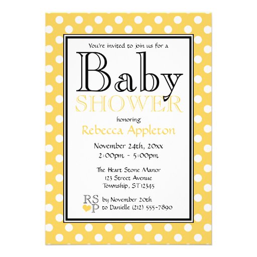 Polka Dot Yellow Baby Shower Invitations 5" X 7" Invitation Card Zazzle