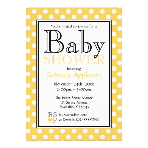 Polka Dot Yellow Baby Shower Invitations