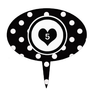 Polka Dots and Black Heart Oval Cake Topper