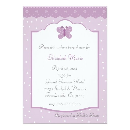 Polka Dots and Butterfly-LavenderBaby Shower Personalized Invitation