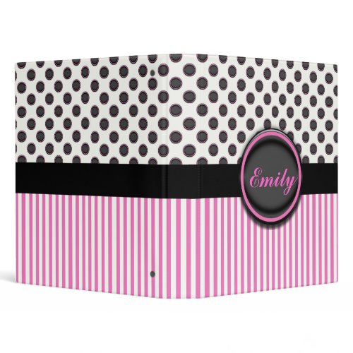 Polka Dots and Stripes Pink, Black and White binder
