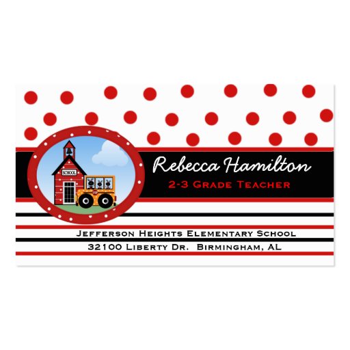 Polka Dots and Stripes Teacher's Business Card (front side)