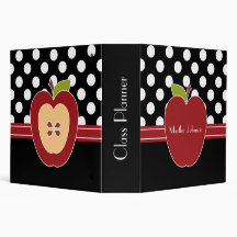 Polka Dots & Apple Teacher's Class Planner Vinyl Binder