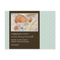 Polka Dots Aqua/Brown • Baby Announcement postcards