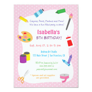 Polka Dots Arts and Crafts Kids Birthday Party Custom Invites