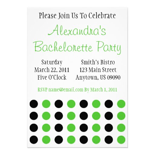 Polka Dots Bachelorette Invite Black / Lime Green