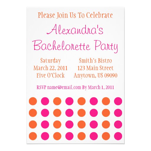 Polka Dots Bachelorette Invite (Hot Pink / Orange)