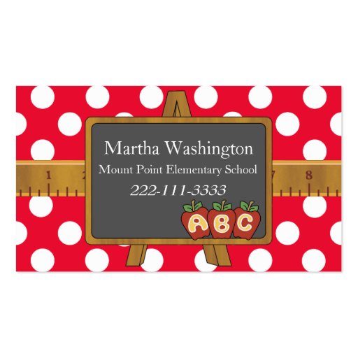 Polka Dots & Black Board Teacher's Business Card