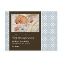 Polka Dots Blue/Brown • Baby Announcement postcards by CSKidsOccasions Polka Dots Blue/Brown • Baby Announcement postcards