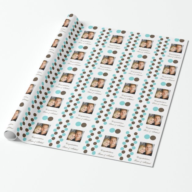 Polka dots blue brown photo wrapping paper