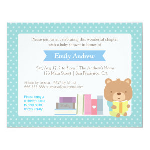 Polka Dots Book Themed Cute Teddy Bear Baby Shower Personalized Invite