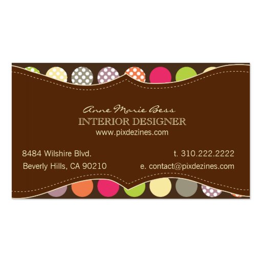 Polka Dots Chocolate/DIY background color Business Card (back side)