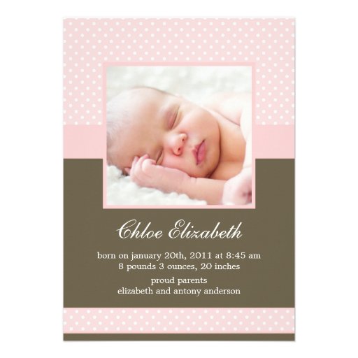 Polka Dots Custom Photo Baby Announcements