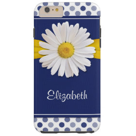 Polka Dots Daisy Navy Blue Yellow Personalized Tough iPhone 6 Plus Case