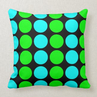Polka Dots for Her : Lime &amp; Cyan Polka Dot Stripes Throw Pillow