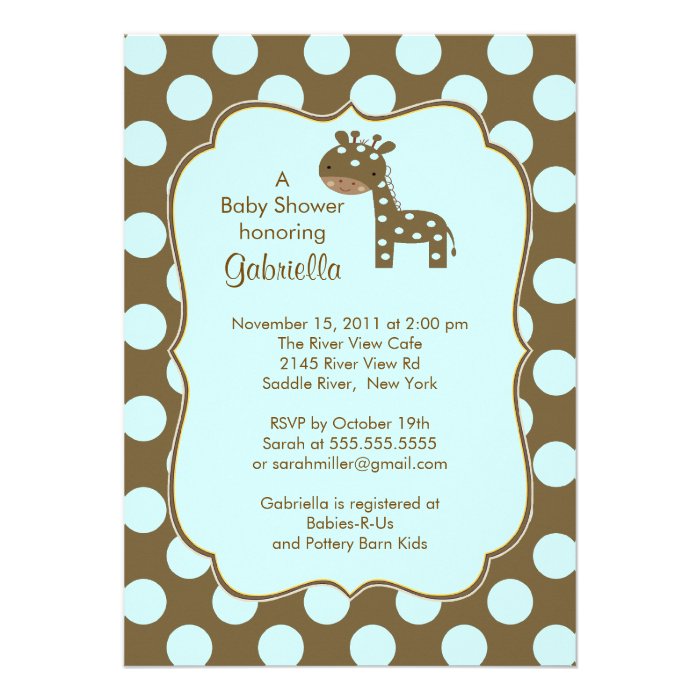 Polka Dots Giraffe Boy Baby Shower Invitation