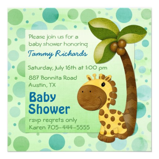 Polka Dots Giraffe - Neutral Baby Shower Personalized Announcements