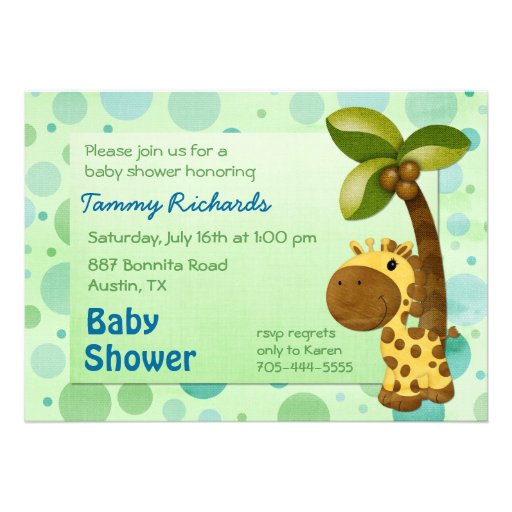 Polka Dots Giraffe - Neutral Baby Shower Announcements