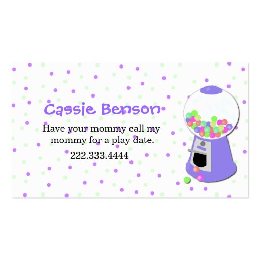 Polka Dots Gumball Machine Play Date Card Business Card (front side)