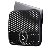 Polka Dots in Black and White with Mod Circle Laptop Sleeve