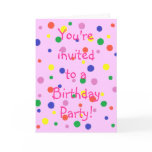 Polka Dots on Pink Birthday Party Invitation Cards