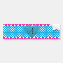 Polka dots pink and white monogram bumper stickers