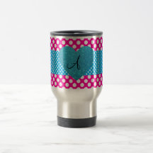 Polka dots pink and white monogram coffee mugs