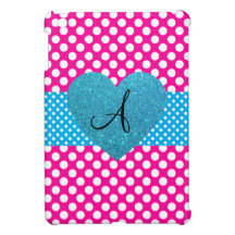 Polka dots pink and white monogram iPad mini cover