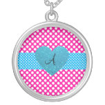 Polka dots pink and white monogram personalized necklace