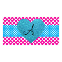Polka dots pink and white monogram custom photo card