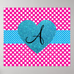 Polka dots pink and white monogram posters