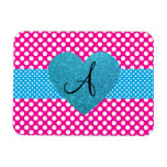Polka dots pink and white monogram rectangular magnet