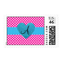 Polka dots pink and white monogram stamp