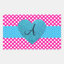 Polka dots pink and white monogram rectangle stickers