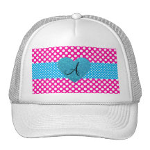 Polka dots pink and white monogram trucker hats