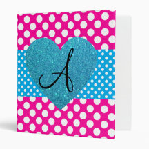 Polka dots pink and white monogram vinyl binders