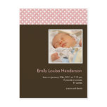 Polka Dots Pink/Brown • Baby Announcement postcards