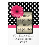 polka dots pink daisy Graduation photo Invites invitations