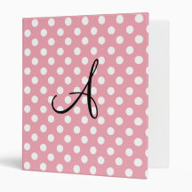 Polka dots pink white monogram binders